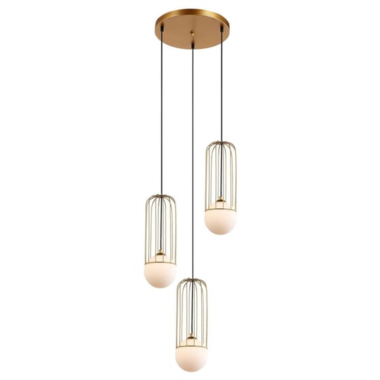 LAMPA wisząca SIMON MDM-3938/3 GD Italux druciana OPRAWA metalowa ZWIS szklane kule balls KASKADA klatki loft złote ITALUX