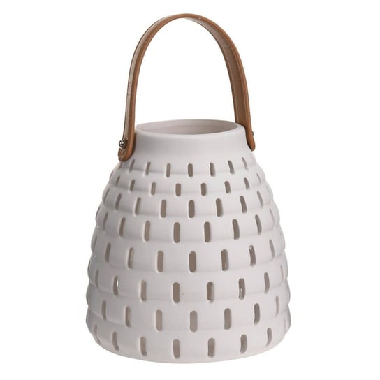 Lampion Ceramiczny Dekoracyjny Z Rączką Biały Boho H&S Decoration