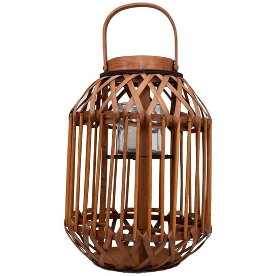 Lampion drewniany świecznik brązowy latarnia 40 cm wiklina ASJ Commerce
