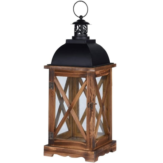 Lampion drewniany z czarnym uchwytem, 41 cm, brązowy Home Styling Collection