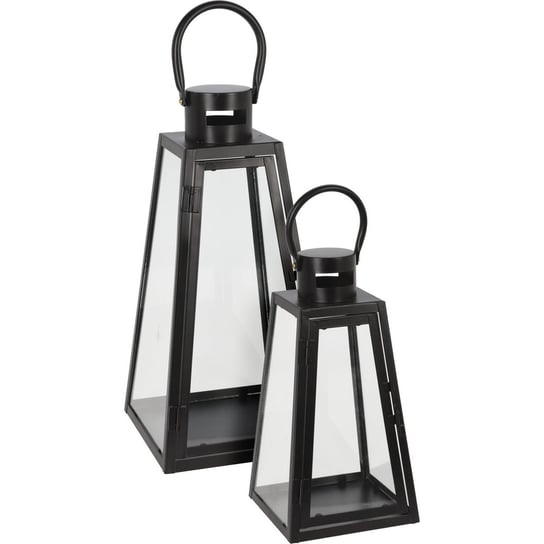 Lampion metalowy czarny TRAPEZE, 2 latarenki Home Styling Collection