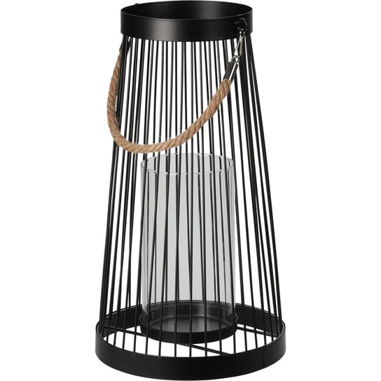 Lampion metalowy czarny, uchwyt ze sznurka Home Styling Collection