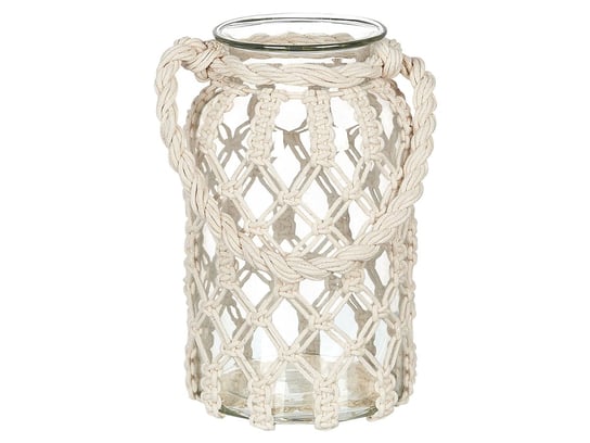 Lampion szklany makrama 28 cm biały JALEBI Beliani