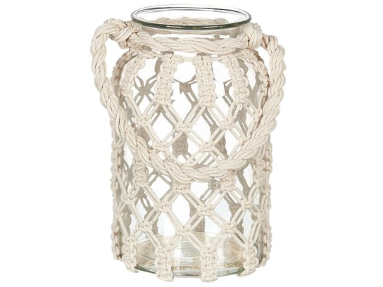 Lampion szklany makrama 31 cm biały JALEBI Beliani