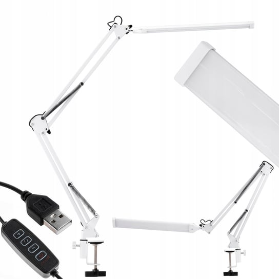 Lampka Biurkowa Kreślarska Stołowa LED 12W CCT USB Ściemnialna COSMI Biała z uchwytem Lumiled Lumiled