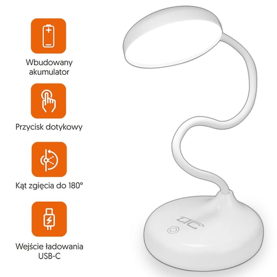 Lampka biurkowa LED bezprzewodowa 6W, 3000/4500/6000K, dotykowa, 3000mAh, biała, LTC MyPhone