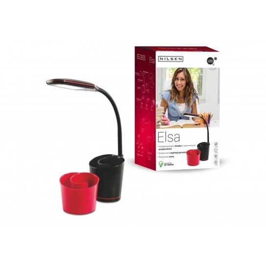 Lampka biurkowa LED z przybornikiem Nilsen Elsa PX037, czarno-czerwona, 6 W Nilsen