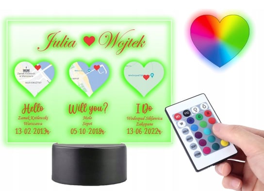 Lampka LED 3D Plexido Prezent Walentynki Mapa Miłosna Plexido