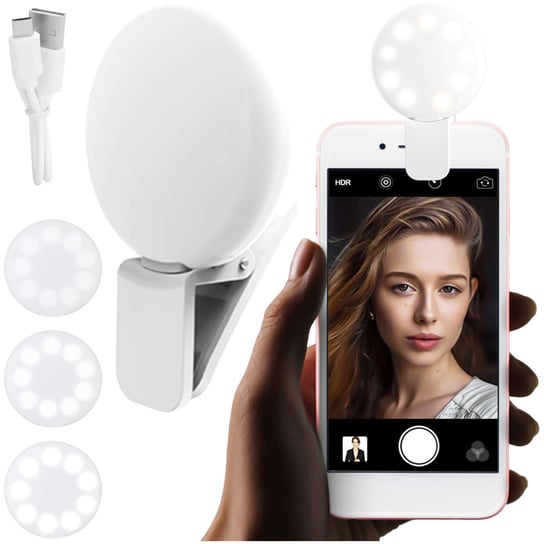 Lampka LED Alogy Mini Selfie Ring Klips do nagrywania robienia zdjęć do telefonu z klipsem Biała Alogy