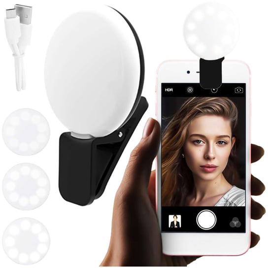Lampka LED Alogy Mini Selfie Ring Klips do nagrywania robienia zdjęć do telefonu z klipsem Czarna Alogy
