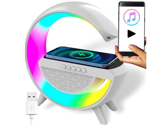 Lampka Led Gamingowa Głośnik Rgb Ładowarka Indukcyjna Zegar Radio Biały PrzydaSie.pl