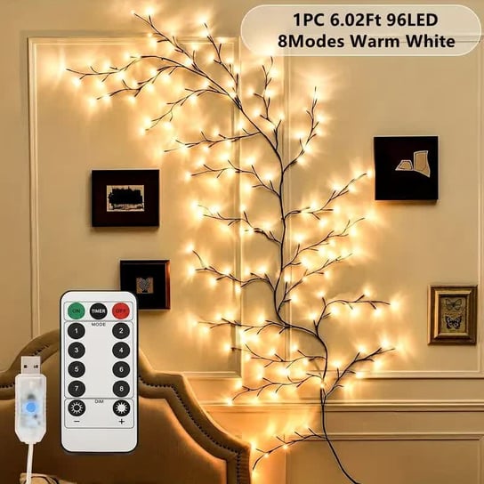 Lampka led nocna drzewo pnącze bluszcz gałązki 145cm pilot usb 8 trybów hit Inna marka
