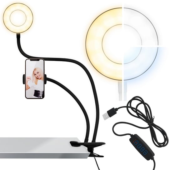 Lampka LED Pierścieniowa Z Uchwytem Na Telefon Ring Czarna Inna marka
