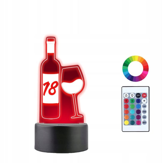 Lampka Nocna 3D LED 18 Urodziny Wino Prezent Imię Plexido
