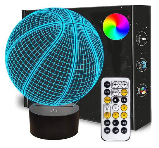 Lampka nocna 3D LED KOSZYKÓWKA USB + PILOT RGB Inna marka