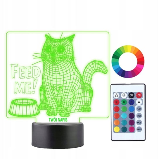 Lampka Nocna 3D LED Kotek Głodny z Miską Plexido