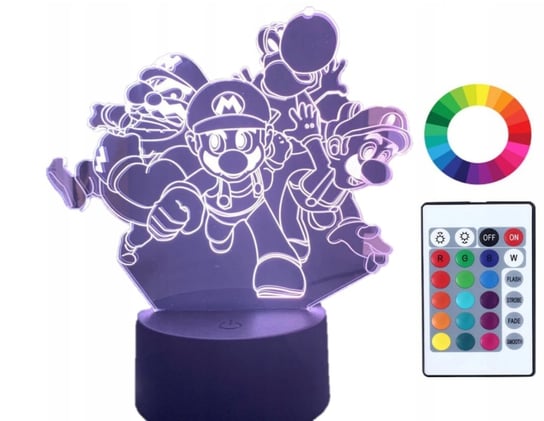 Lampka Nocna 3D Led Mario Luigi Wario Grawer Imię Plexido