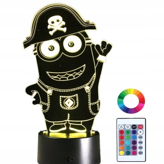 Lampka Nocna 3D LED Minionek Pirat Grawer Imię Plexido