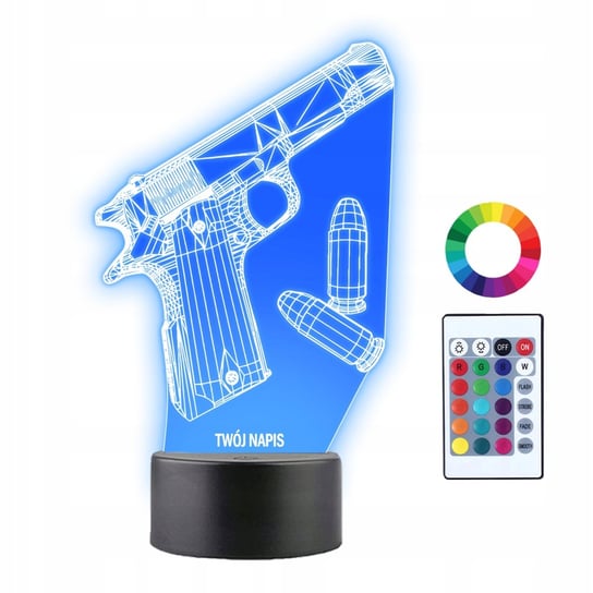 Lampka Nocna 3D LED Pistolet Broń Prezent Plexido