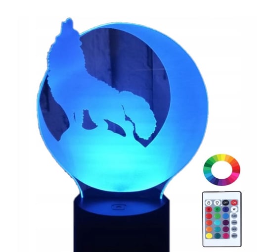 Lampka Nocna 3D LED Wilk na Księżycu Grawer Imię Plexido