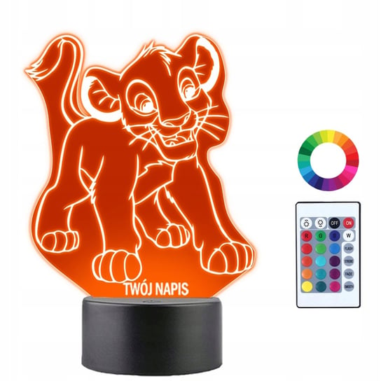 Lampka Nocna Bajka Król Lew Simba Prezent Twój Napis Grawer Imię 3D LED Plexido