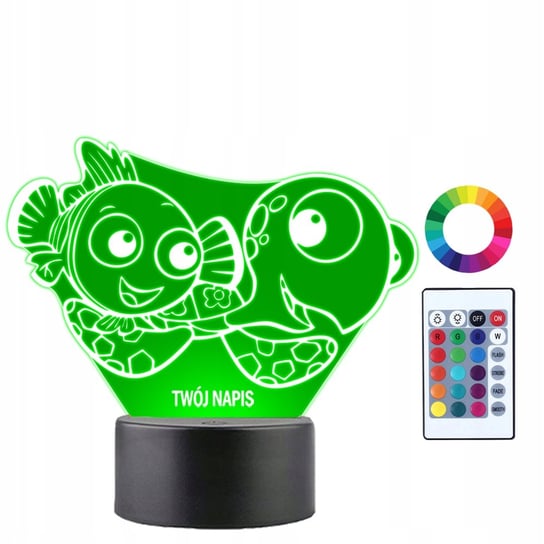 Lampka Nocna dla Dzieci Gdzie jest Nemo Żółw Prezent Twój Napis Imię 3D LED Plexido