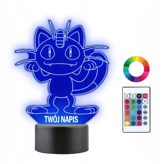 Lampka Nocna Dla Dzieci Pokemon Meowth Prezent Twój Napis Grawer 3D LED Plexido