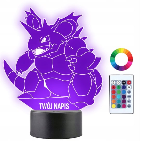 Lampka Nocna Dla Dzieci Pokemon Nidoking Prezent Twój Napis Imię 3D LED Plexido