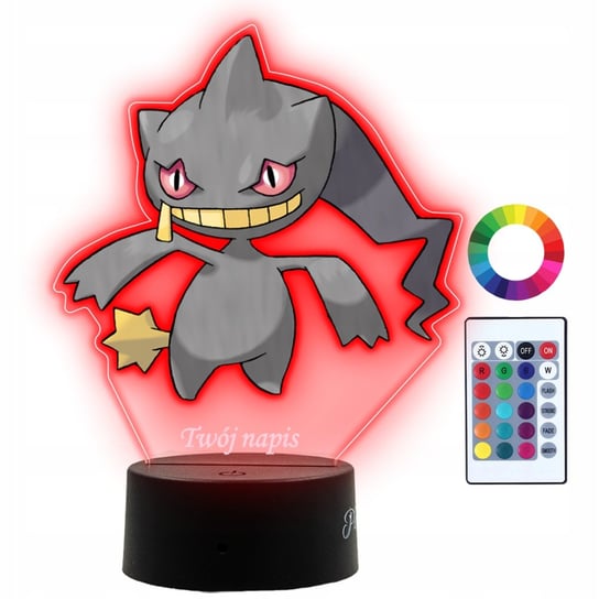Lampka Nocna Dla Dzieci Z Nadrukiem Banette Pokemon Prezent Imię 3D LED Plexido