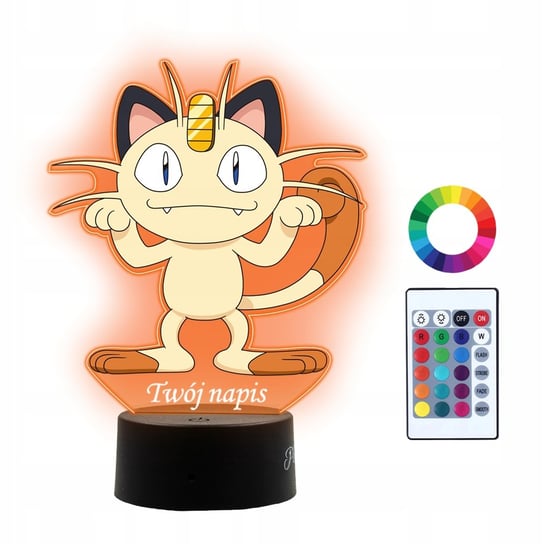 Lampka Nocna Dla Dzieci Z Nadrukiem Meowth Pokemon Prezent Grawer 3D LED Plexido
