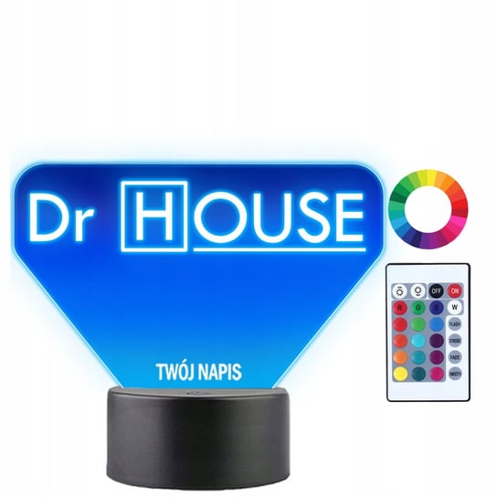 Lampka Nocna Dr House Logo Prezent Twój Napis Imię Grawer 3D LED Plexido