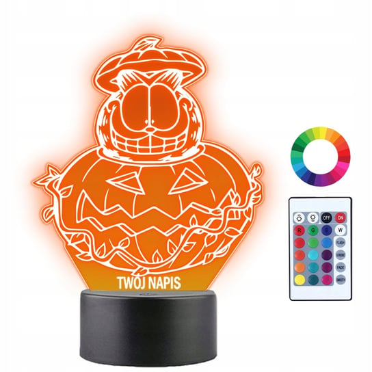 Lampka Nocna Halloween Garfield Kot Prezent Twój Napis Grawer Imię 3D LED Plexido