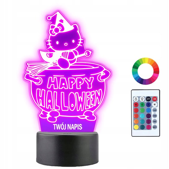 Lampka Nocna Halloween Hello Kitty Prezent Twój Napis Grawer Imię 3D LED Plexido