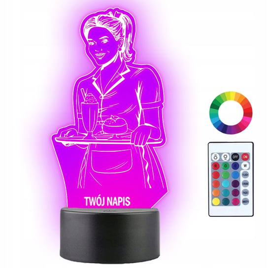 Lampka Nocna Kelnerka Kobieta Prezent Twój Napis Imię Grawer 3D LED Plexido