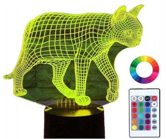 Lampka Nocna Kot Kotek 7 Kolorów 3D Led Imię Plexido