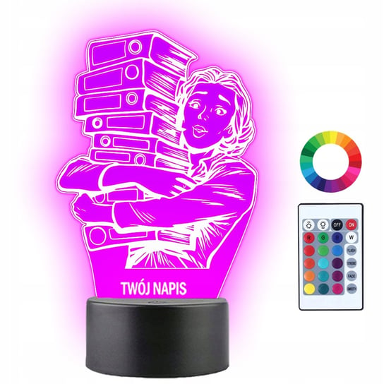 Lampka Nocna Księgowa Książki Kobieta Prezent Twój Napis Imię Grawer 3D LED Plexido