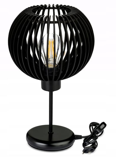 LAMPKA NOCNA LAMPA STOŁOWA CZARNA loft na led E27 KLOSZ DREWNO CZARNE LED-ONE