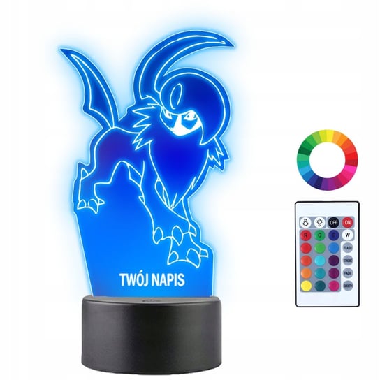 Lampka Nocna LED 3D Absol Pokemon Anime Prezent Twój Napis Imię Grawer ...
