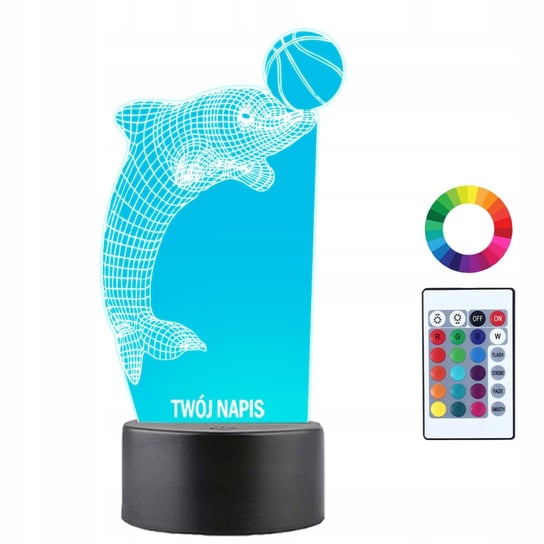 Lampka Nocna LED 3D Delfin z Piłką Prezent 16 kolorów Plexido