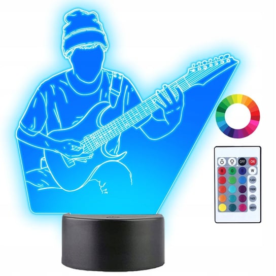 Lampka Nocna LED 3D Gitarzysta Basista Muzyk Prezent Twój Napis Imię Grawer Plexido