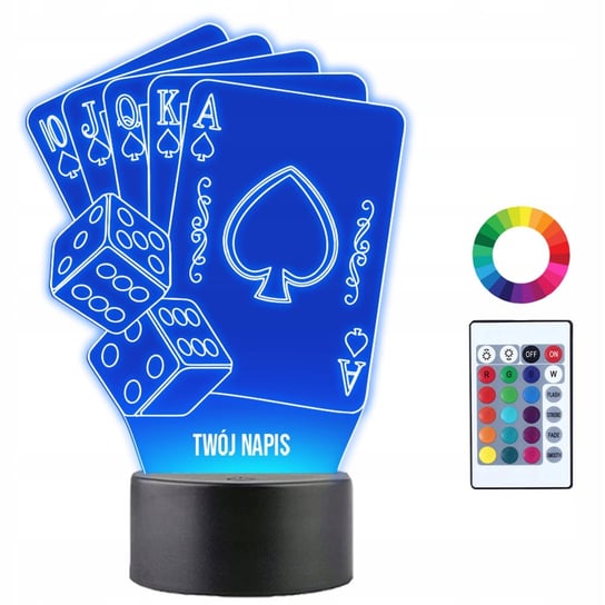 Lampka Nocna LED 3D Karty do Pokera Prezent Twój Napis Imię Grawer Plexido