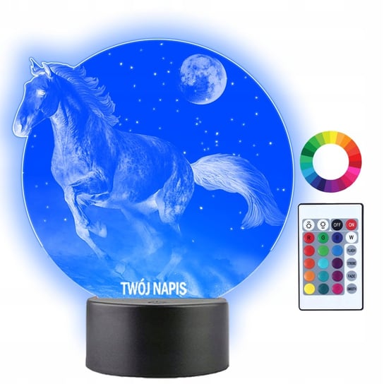 Lampka Nocna LED 3D Koń Konik Galop Noc Prezent Twój Napis Imię Grawer Plexido
