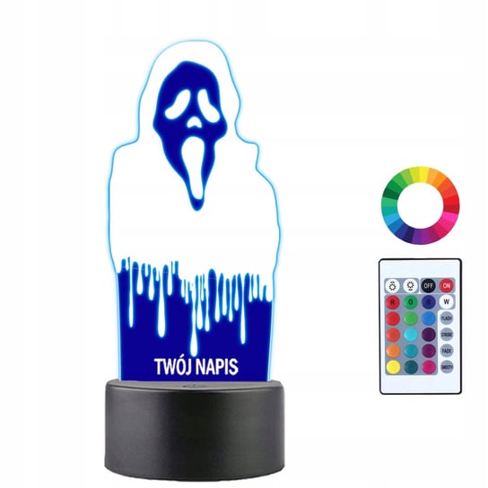 Lampka Nocna LED 3D Krzyk Halloween Prezent Twój Napis Imię Data Grawer Plexido
