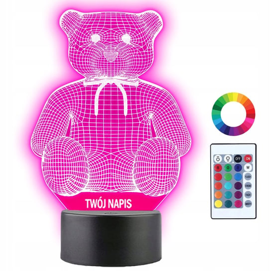 Lampka Nocna LED 3D Miś Pluszak Prezent Twój Napis Imię Grawer Plexido