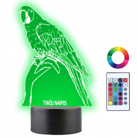 Lampka Nocna LED 3D Papuga Ptak Zwierzę Prezent Twój Napis Imię Grawer Plexido