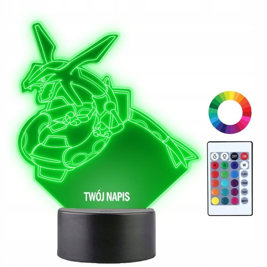 Lampka Nocna LED 3D Rayquaza Pokemon Go Anime Prezent Twój Napis Grawer Plexido