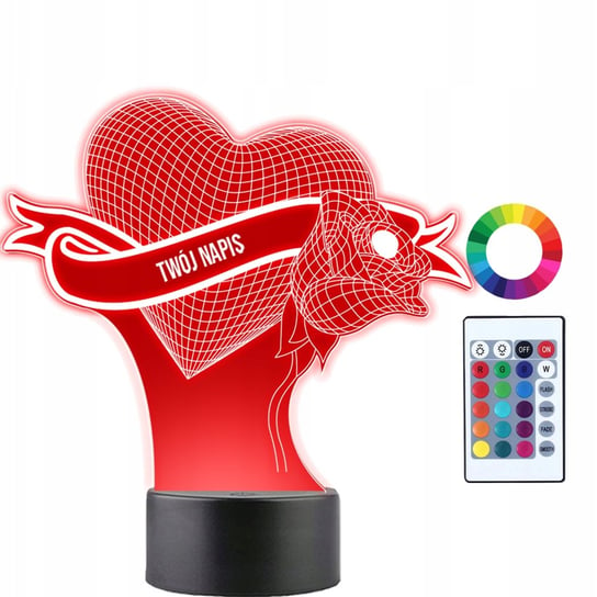Lampka Nocna LED 3D Serce Róża Miłość Prezent Twój Napis Imię Grawer Plexido