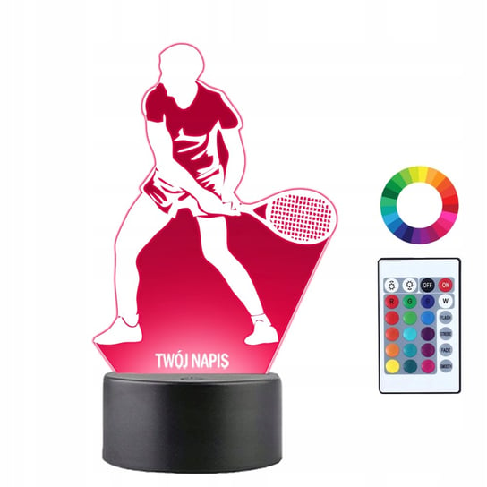 Lampka Nocna LED 3D Tenis Ziemny Tenisista Z Rakietą Prezent Twój Napis Plexido