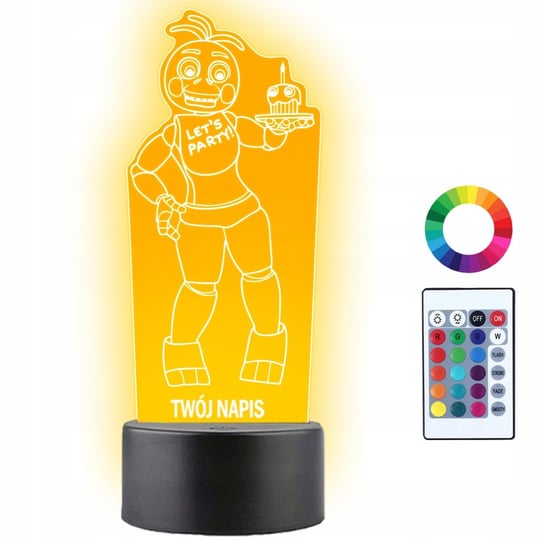 Lampka Nocna LED 3D Toy Chica Fnaf Gra Prezent Twój Napis Imię Grawer Plexido