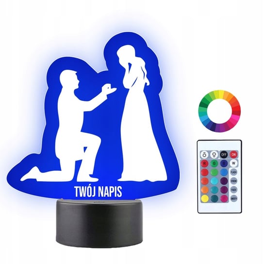 Lampka Nocna LED 3D Zaręczyny Miłość Zakochani Prezent Twój Napis Grawer Plexido